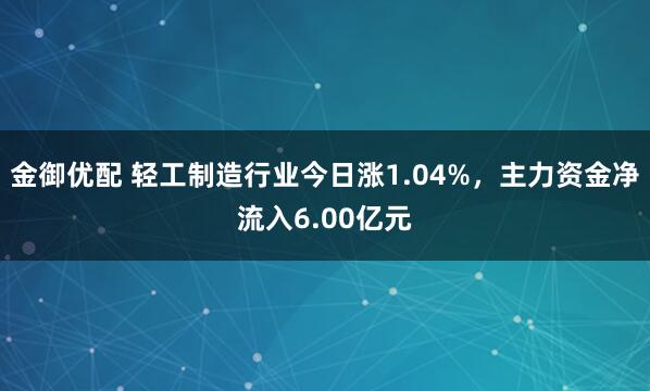 金御优配 轻工制造行业今日涨1.04%，主力资金净流入6.00亿元