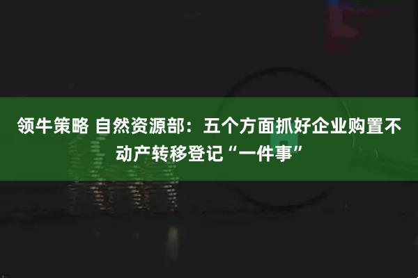 领牛策略 自然资源部:五个方面抓好企业购置不动产转移登记“一件事”